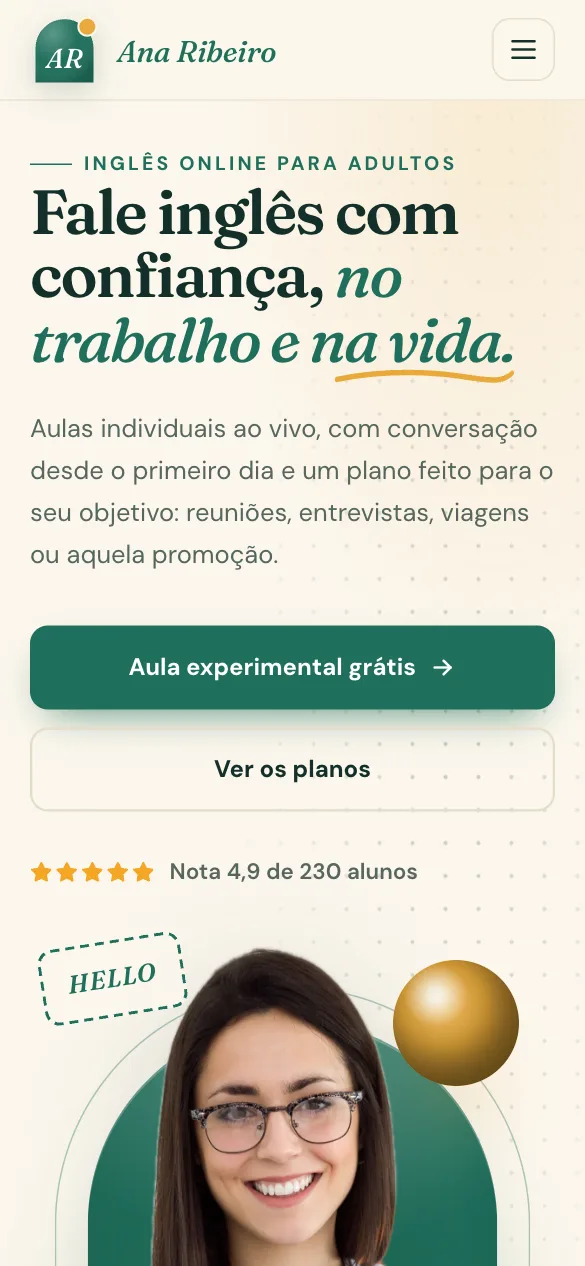 O site de Ana Ribeiro no celular