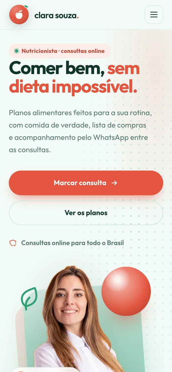 O site de Clara Souza no celular