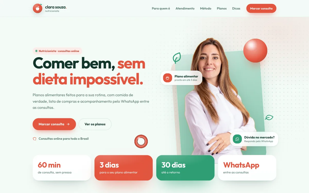 Site de exemplo de Clara Souza, nutricionista