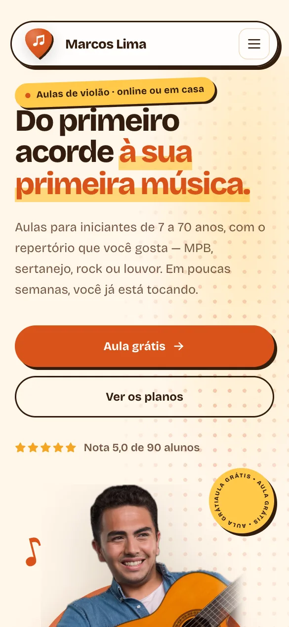 O site de Marcos Lima no celular