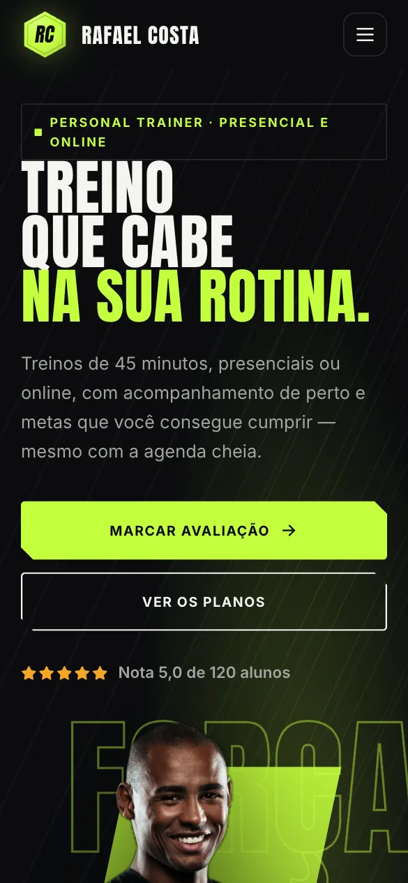 O site de Rafael Costa no celular